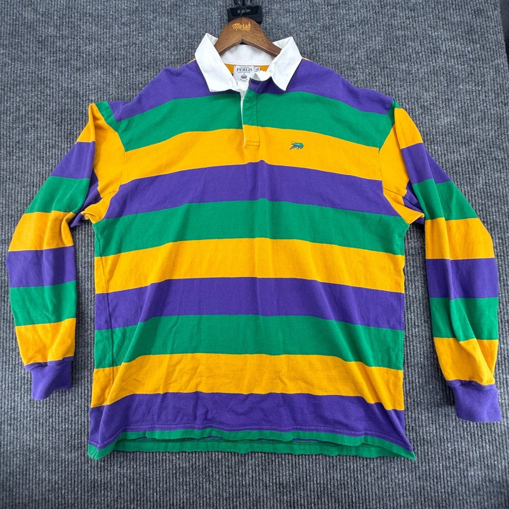 Perlis Rugby Shirt Mens XL Multi Excellent Mardi Gras Striped Long Sleeve USA
